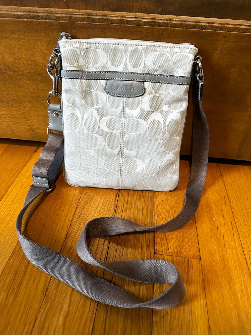 Coach Gray Signature Jacquard Crossbody Bag